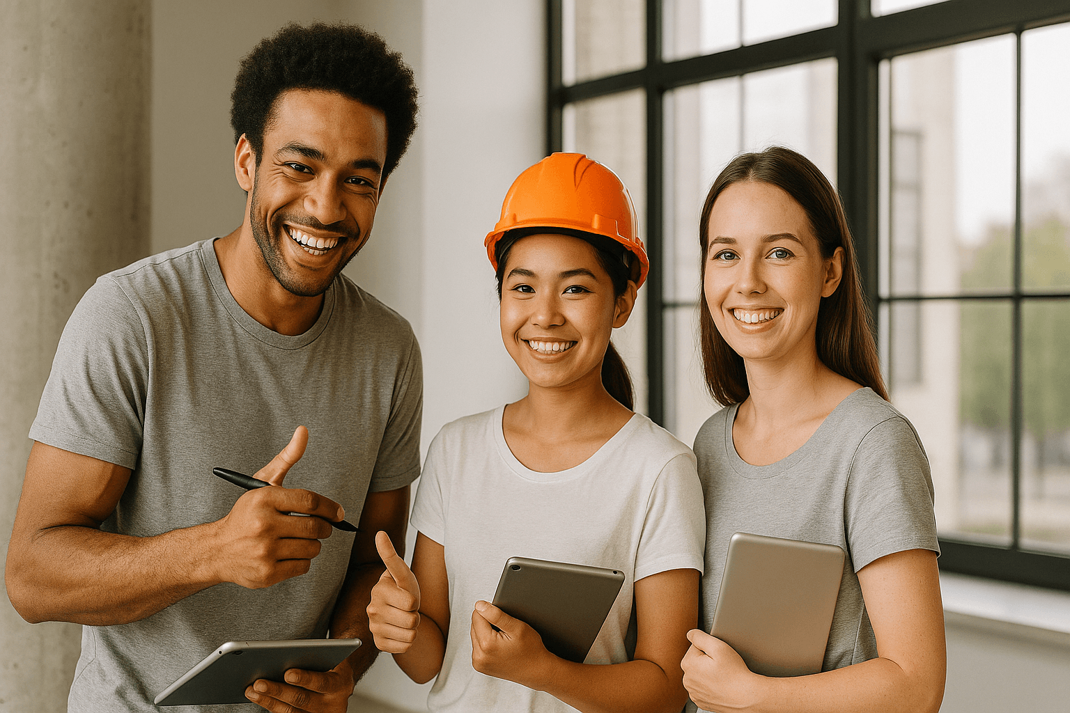 Smiling team of workers
